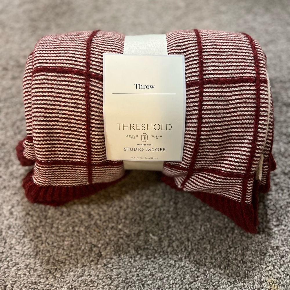 Threshold Burgundy and White Striped Throw